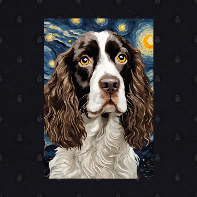 English Springer Spaniel Dog Breed Painting in a Van Gogh Starry Night Art Style by Art-Jiyuu